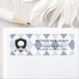 Modern Blue Black Golf Graduation Return Address Label