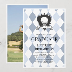 Modern Blue & Black Graduate Golf Photo Graduation Announcement