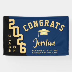 Modern Blue Black Graduation Class of 2025 Party Banner