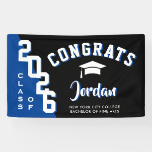 Modern Blue Black Graduation Class of 2025 Party Banner