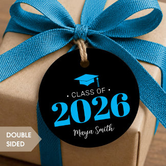 Modern Blue Black Graduation Favour Tags