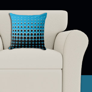 Modern Blue & Black Halftone Dots Cushion