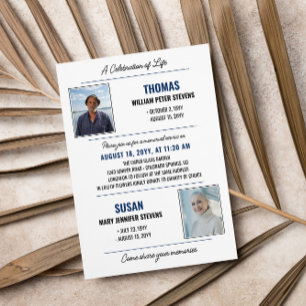 Modern Blue Black Life Celebration Double Memorial Invitation
