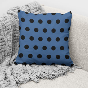 Modern Blue Black Polka Dots Pattern Cushion