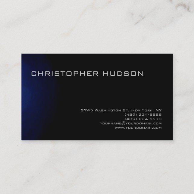 Modern Blue Black Simple Plain Business Card (Front)