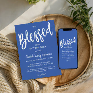 Modern Blue Blessed Any Occasion Birthday Party Invitation