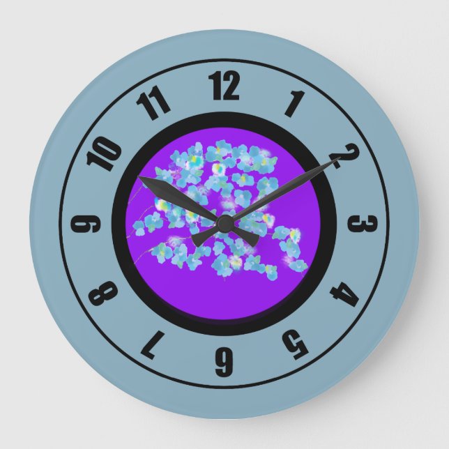 Modern Blue Blossoms Large Clock (Front)