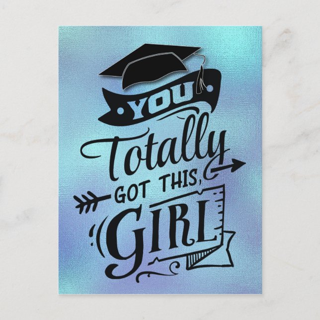 Modern Blue Boho Typography Girly Graduation  Postcard (Front)