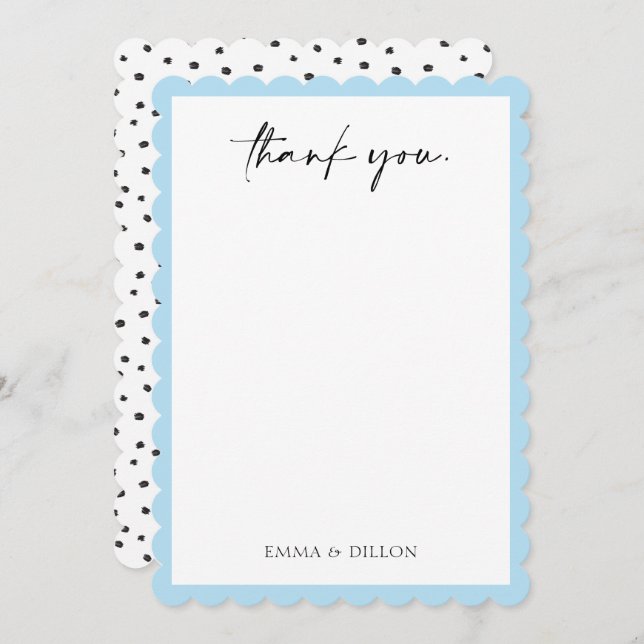 Modern Blue Border Couples Wedding Thank You Card (Front/Back)