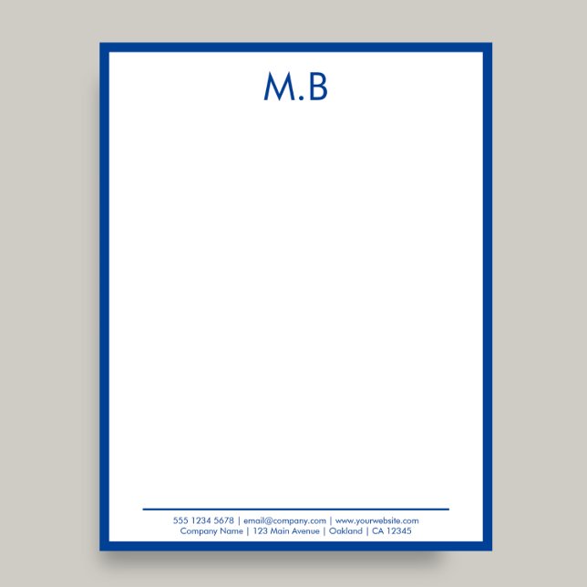 Modern Blue border Monogram Business Letter Custom Letterhead (Creator Uploaded)