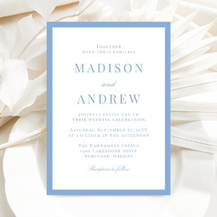 Modern Blue Border Wedding Invitation