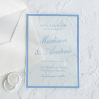 Modern Blue Border Wedding Save the Date