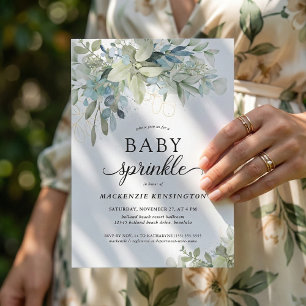 Modern Blue Botanical Eucalyptus Baby Sprinkle  Invitation
