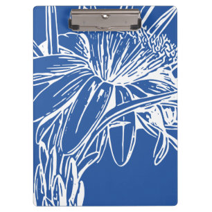 Modern Blue Botanical Floral Line Drawing Artwork Clipboard