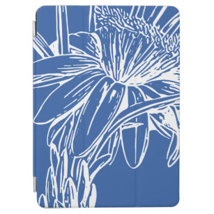 Modern Blue Botanical Floral Line Drawing Artwork iPad Air Cover