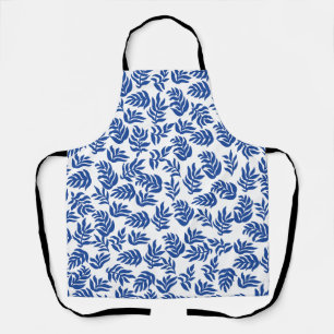 Modern Blue Botanical Leaves Pattern Apron