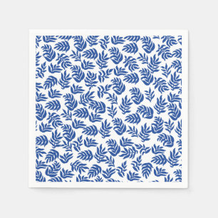 Modern Blue Botanical Leaves Pattern Napkin