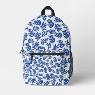 Modern Blue Botanical Leaves Pattern Printed Backpack