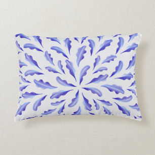 Modern Blue Botanical Leaves Pillow