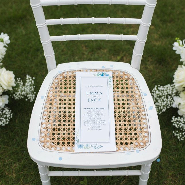 Modern Blue Botanical minimal floral wedding Program (Modern Blue Botanical minimal floral wedding Program.)