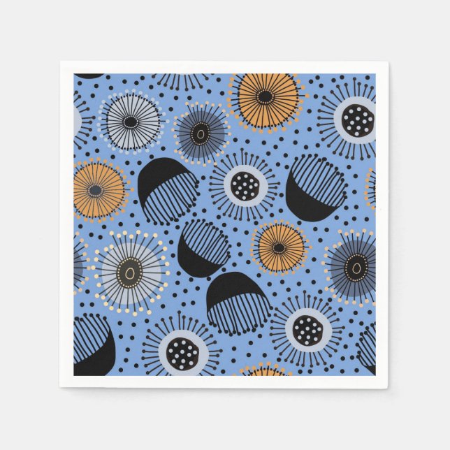 Modern Blue Botanical Pattern Paper Napkin (Front)