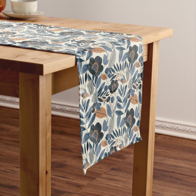 Modern Blue Botanical Spring Floral Table Runner (In Situ)