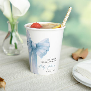 Modern Blue Bow Baby Shower Paper Cups