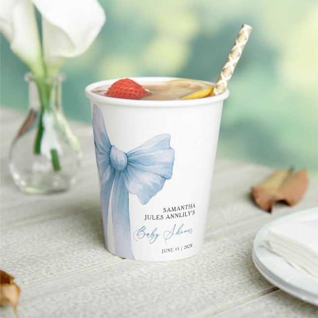 Modern Blue Bow Baby Shower  Paper Cups (Insitu)