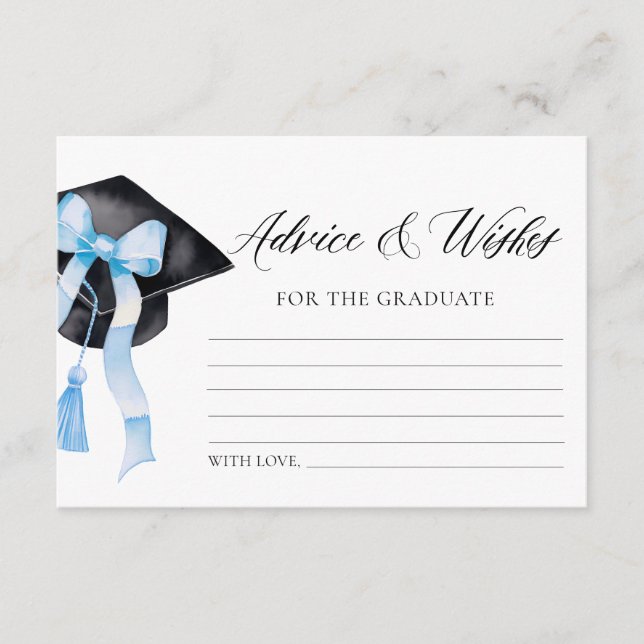 Modern Blue Bow Graduation Advice And Wishes Enclosure Card (Front)