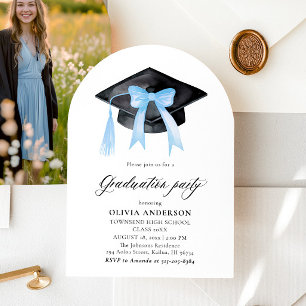 Modern Blue Bow Graduation Cap Graduation Arched Invitation