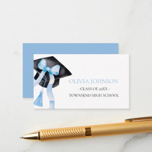 Modern Blue Bow Graduation Cap Insert Name Card