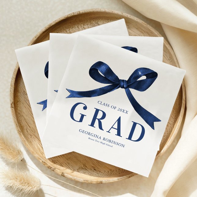 Modern Blue Bow Graduation Party Napkin (Creator Uploaded)