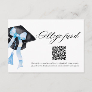 Modern Blue Bow QR Code College Fund Graduation Enclosure Card