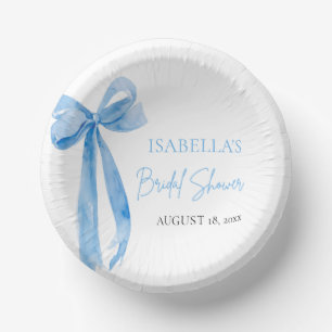 Modern Blue Bow She's Tying the Knot Bridal Shower Paper Plate