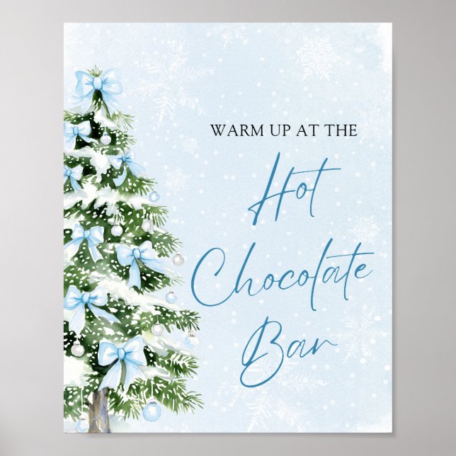 Modern Blue Bows Christmas Tree Hot Chocolate Bar Poster (Front)