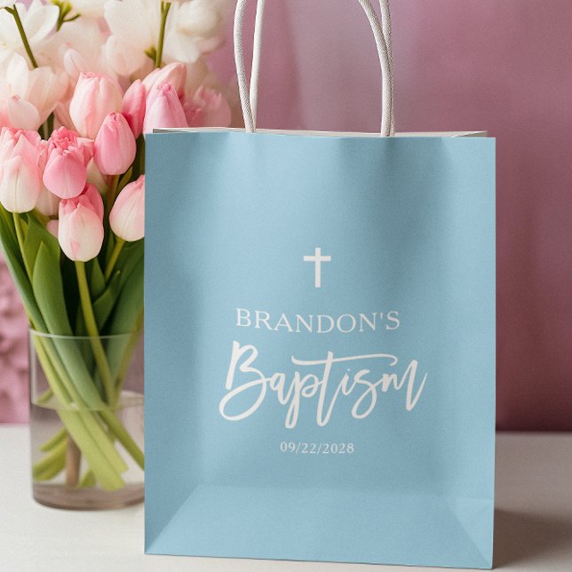 Modern Blue Boy Baptism  Medium Gift Bag (Creator Uploaded)