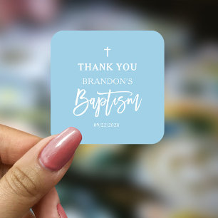 Modern Blue Boy Baptism  Square Sticker