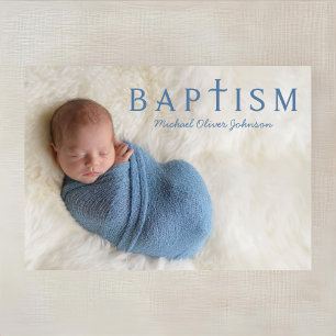Modern Blue Boy Photo Baptism Invitation