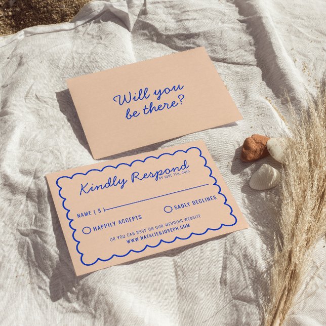 Modern Blue Bright Colourful Retro Fun Wedding   RSVP Card (Creator Uploaded)