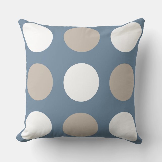 Modern Blue, Brown & White Polka Dots Patterned Cushion (Front)