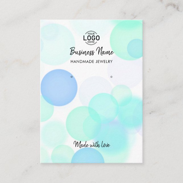 Modern Blue Bubbles White Earrings Display Card (Front)