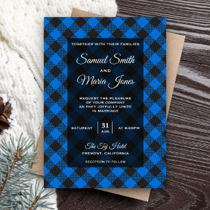 Modern Blue Buffalo Plaid Wedding Invitation