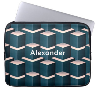 Modern Blue Building Blocks Personalise Laptop Sleeve