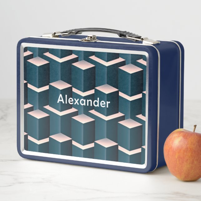 Modern Blue Building Blocks Personalise Metal Lunch Box (In Situ)