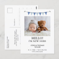 Modern Blue Bunting Flag Birth Announcement