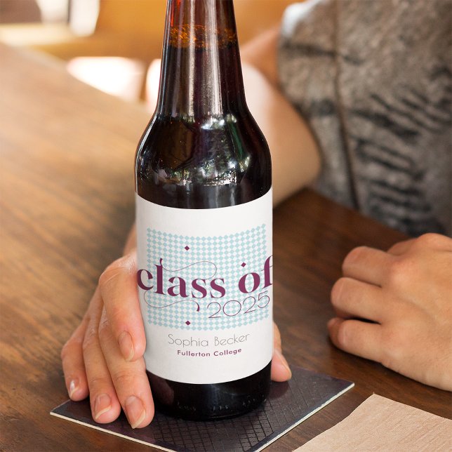 Modern Blue Burgundy College Graduation Pattern  Beer Bottle Label (Creator Uploaded)