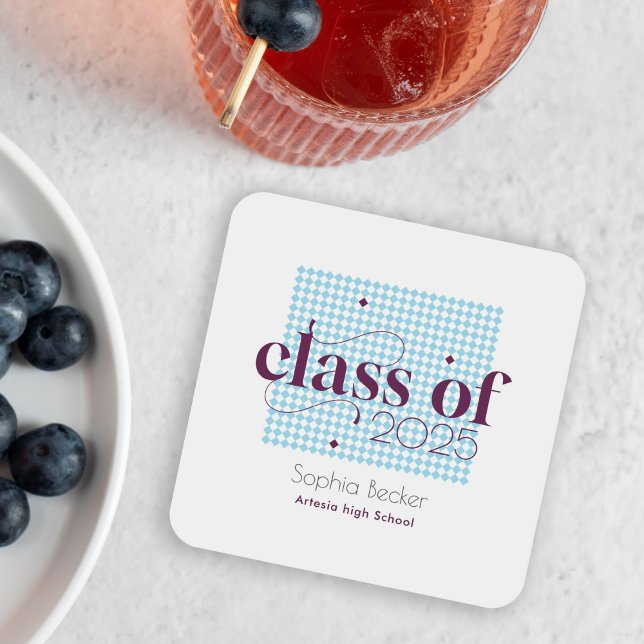  Modern Blue Burgundy Graduation Cap Pattern  Square Paper Coaster (Creator Uploaded)