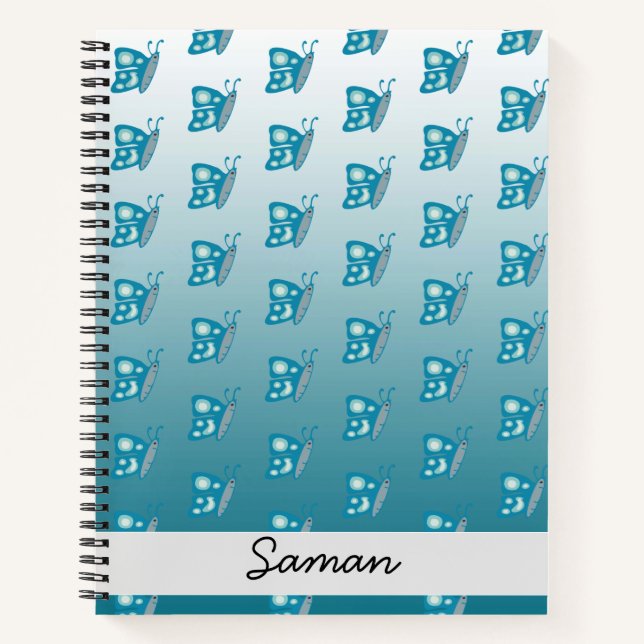 Modern Blue Butterfly Pattern  Notebook (Front)