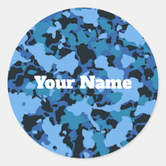 Modern blue Camouflage  Classic Round Sticker