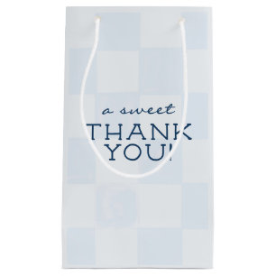 Modern Blue Chequered Baby Shower Small Gift Bag